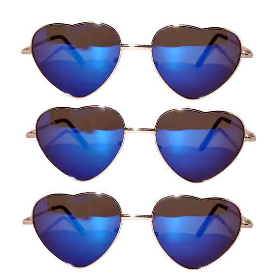 OWL Womens Heart Shaped Metal Sunglasses Blue Mirror 3 Pack