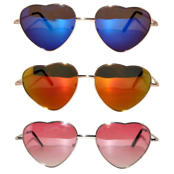 OWL Womens Heart Shaped Sunglasses Metal Frame UV 400 Assorted Colors 3 Pack