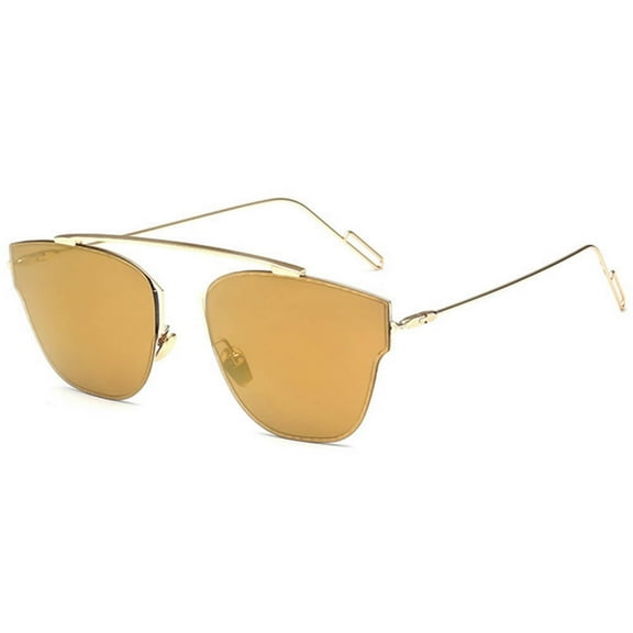 OWL Womens Round Sunglasses Gold Bridgeless Ladies Mirrored Sun Glasses