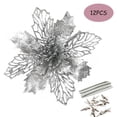 thumbnail image 1 of OWLCE 12pcs Christmas Ornaments decorations Simulation Flower Xmas Ornament (Silver), 1 of 2