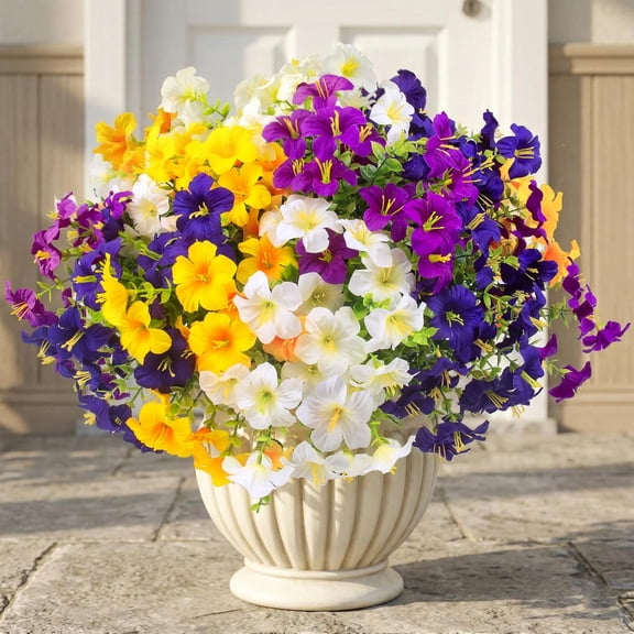 OWLCE 16 Pcs Outdoor Artificial Morning Glories, UV Resistant Faux Purple Morning Glory Plants, Silk Fake Flowers for Porch, Front Door, Garden, Window & Outdoor Decoration (16 Pieces, Purple)