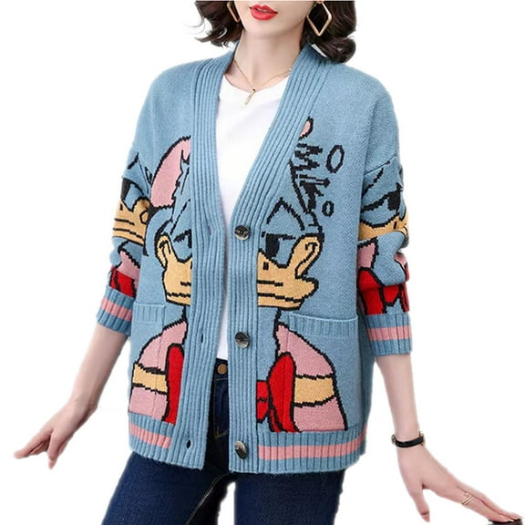 OWLCE Donald Duck Long Sleeve Turtleneck Cardigan, Sweater (Women's)