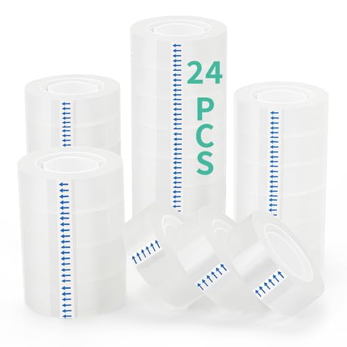 OWLKELA 24 Rolls Transparent Tape Refills, Clear Tape, All-Purpose Transparent Glossy Tape for Office, Home, School