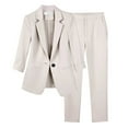 thumbnail image 1 of OWMEOT 2 Piece Cotton Linen Outfits for Women Dressy Blazer Jackets Straight Leg Pants Suits Set Business Casual Office M-4XL, 1 of 3