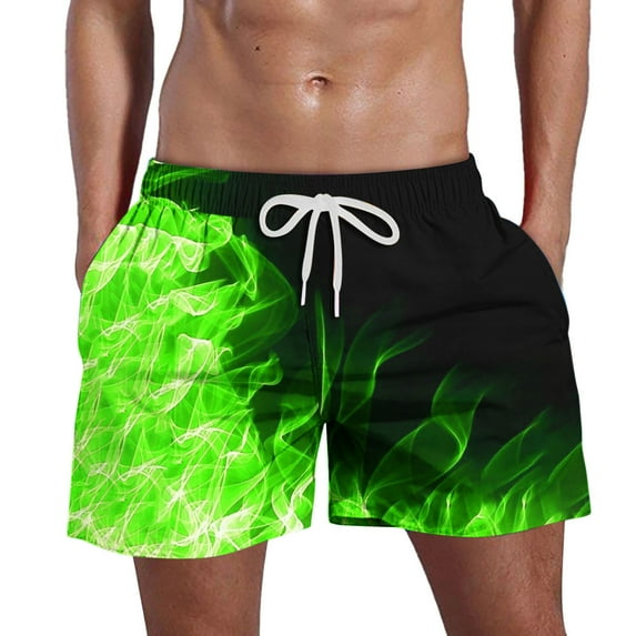 OWMEOT 3D Graphic Mens Swim Trunks Summer Flame Print Bathing Suits Stretchy Quick Dry Beach Shorts 5 Inch Drawstring Board Shorts