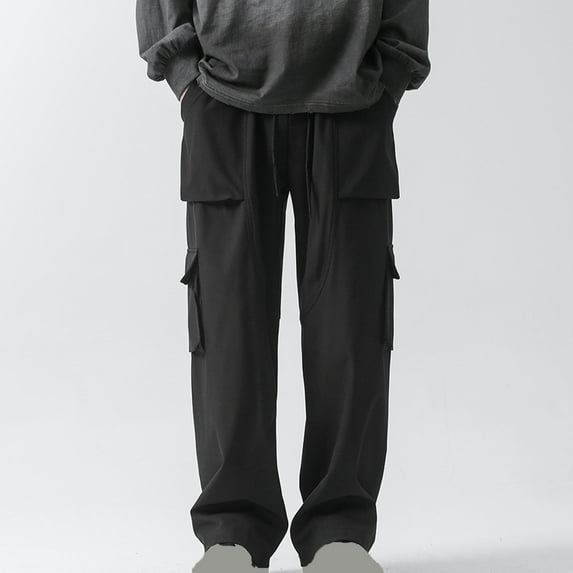 OWMEOT Baggy Cargo Pants Mens Wide Leg Sweatpants Multi-pocket Drawstring Hiking Hip Hop Pants Loose Fit Lightweight Workwear