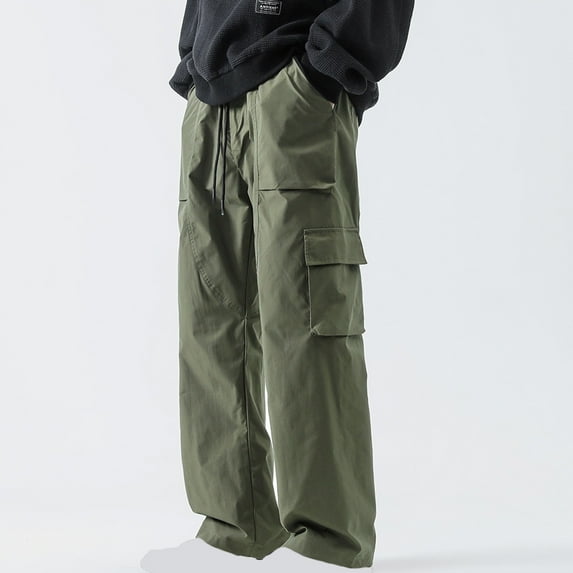 OWMEOT Baggy Cargo Pants Mens Wide Leg Sweatpants Multi-pocket Drawstring Hiking Hip Hop Pants Loose Fit Lightweight Workwear
