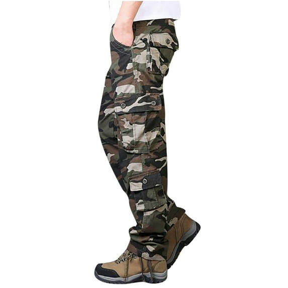OWMEOT Camo Cargo Pants for Men 8 Pockets Camouflage Work Pants Big and Tall Cotton Hiking Trousers
