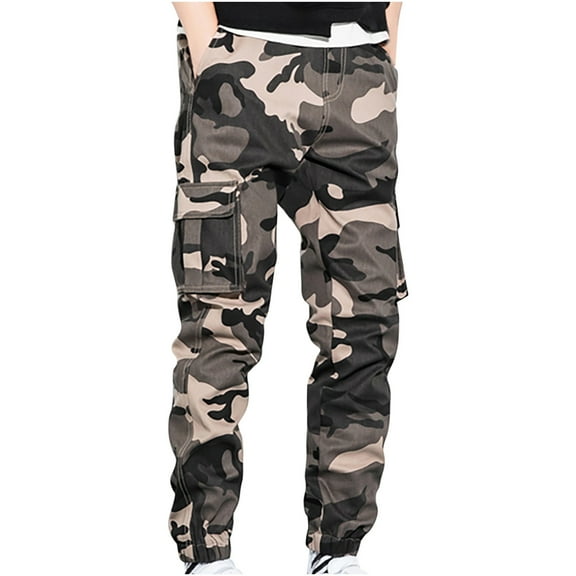 OWMEOT Camo Cargo Pants for Men Big and Tall Camouflage Joggers Pants Cotton Tapered Sweatpants Streetwear