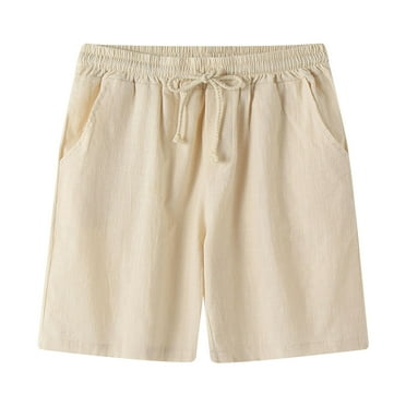 OWMEOT Cotton Linen Shorts Mens Summer Outdoor Travel Shorts Casual Lightweight Comfortable Drawstring Beach Vacation Shorts