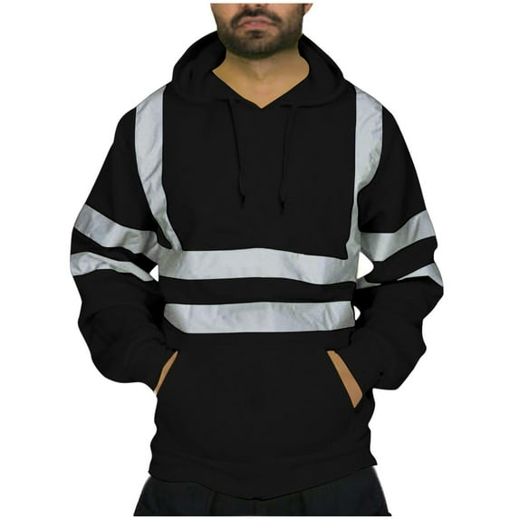 OWMEOT Hi Vis Hoodie for Men High Visibility Reflective Stripes Hooded Pullover Tops Drawstring Hoodies Sweatshirt with Pocket