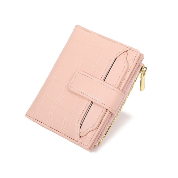 OWMEOT Leather Credit Card Cases for Women Small Wallet PU Leather Zipper Pocket Wallet Card Case Purse, Pink