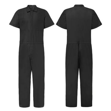 OWMEOT Mechanic Coverall for Men Short Sleeve Zip Up Onesie Lightweight Comfortable Engine Room Workwear with Tools Pockets