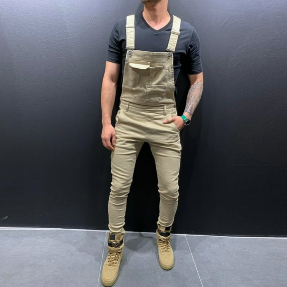 OWMEOT Men's Camo Denim Bib Overalls Classic Slim Fit Adjustable Straps Jumpsuits Cotton Workwear
