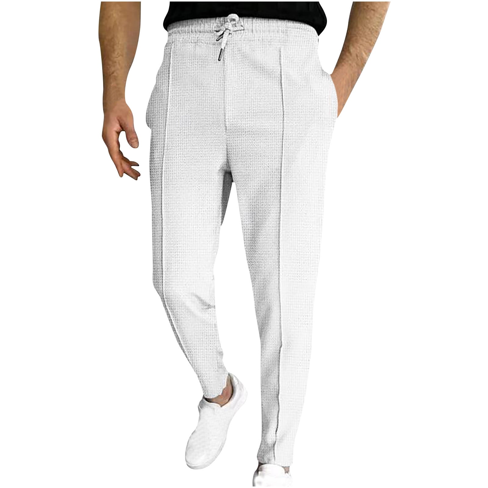 OWMEOT Men's Casual Pants Waffle Knit Textured Drawstring