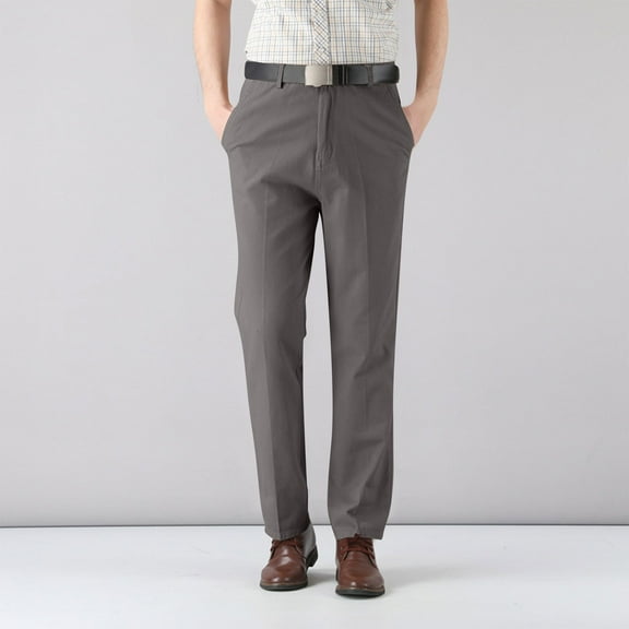 OWMEOT Men's Classic Fit Chino Pants Straight Fit Flat-Front Retro Stretch Casual Pants (US Size)