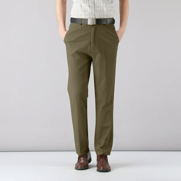 OWMEOT Men's Classic Fit Chino Pants Straight Fit Flat-Front Retro Stretch Casual Pants (US Size)