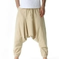 thumbnail image 1 of OWMEOT Men's Cotton Linen Harem Pants Loose Drop Crotch Trousers Aladdin Hippie Pants Casual Fashion Streetwear, 1 of 1