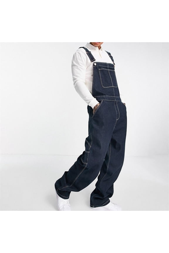 Men's Denim Bib Overalls Adjustable Straps Midweight Jumpsuits Convenient Workwear with Tool Pockets