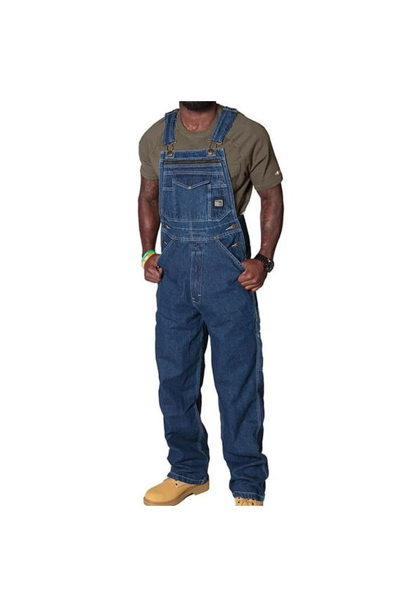 Men's Denim Bib Overalls Adjustable Straps Midweight Jumpsuits Convenient Workwear with Tool Pockets