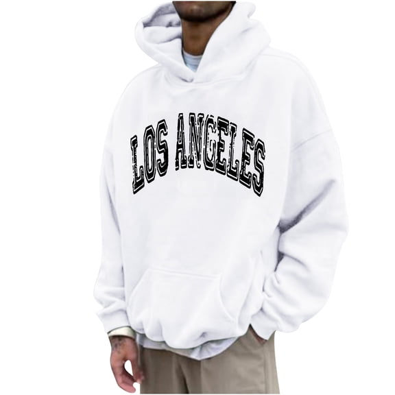 OWMEOT Men's Fleece Hoodies LOS ANGELES Printed Hoodie Pullover Tops Casual Letter Hooded Sweatshirts with Pocket