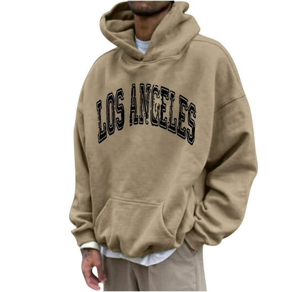 OWMEOT Men's Fleece Hoodies LOS ANGELES Printed Hoodie Pullover Tops Casual Letter Hooded Sweatshirts with Pocket