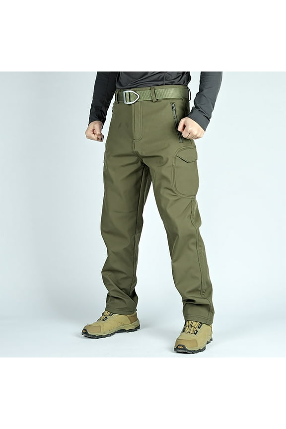 Men's Polar Fleece Lined Cargo Pants Warm Plush Work Pants Winter Outdoor Hiking Pants with Multi Pockets