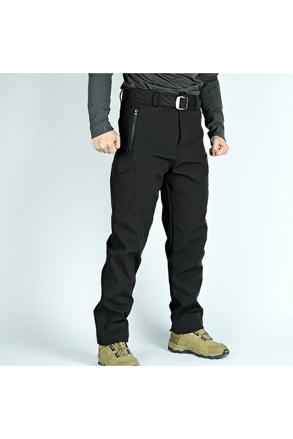 Men's Polar Fleece Lined Cargo Pants Warm Plush Work Pants Winter Outdoor Hiking Pants with Multi Pockets