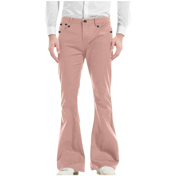 OWMEOT Men's Vintage Bell Bottom Pants Retro Leg Comfort Fit Flared Pants 60s 70s Disco Outfits