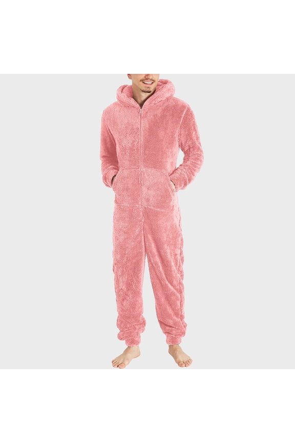 Mens Big and Tall Onesies Winter Fleece Hooded Jumpsuits Long Sleeve Plush One Piece Pajamas Thermal Lined Overall Rompers