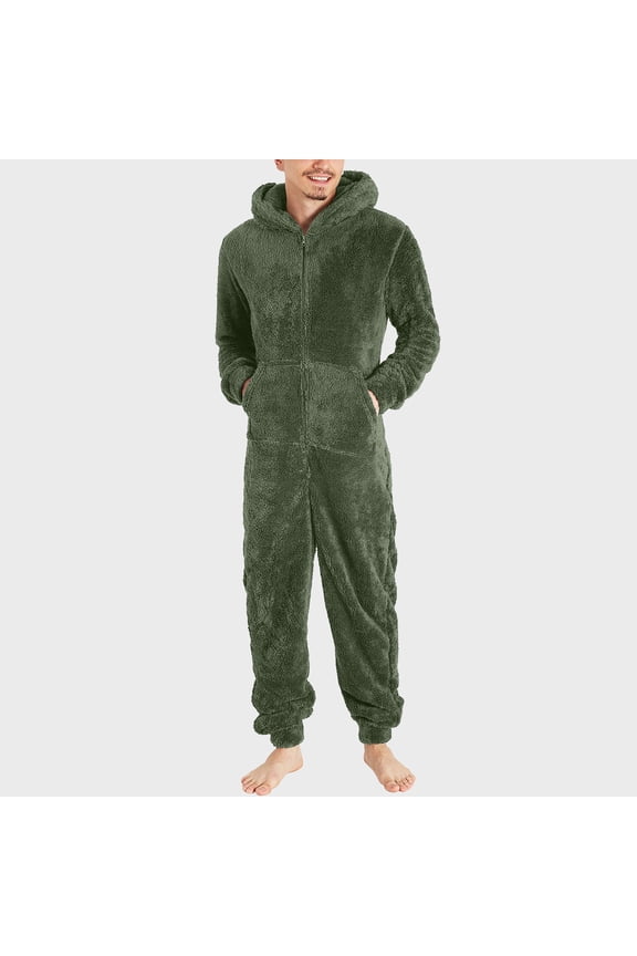 Mens Big and Tall Onesies Winter Fleece Hooded Jumpsuits Long Sleeve Plush One Piece Pajamas Thermal Lined Overall Rompers