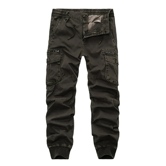 OWMEOT Mens Casual Cargo Pants Baggy Outdoor Work Pants Straight-Legs Construction Workwear Bottoms with Pockets