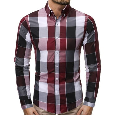 OWMEOT Mens Plaid Dress Shirts Long Sleeve Button Down Shirts Stylish Regular Fit Gingham Shirts