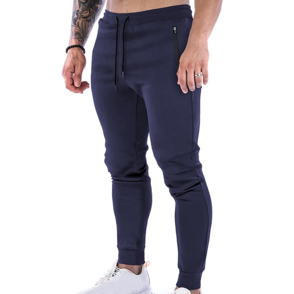 OWMEOT Mens Slim Sweatpants Ankle Length Joggers Workout Pants Drawstring Athletic Bottom with Zip Pockets for Gym Running
