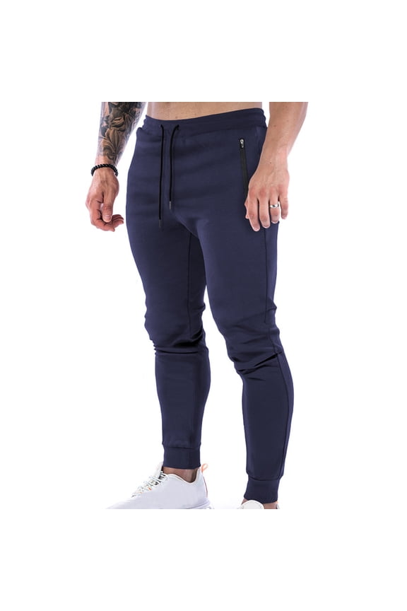 Mens Slim Sweatpants Ankle Length Joggers Workout Pants Drawstring Athletic Bottom with Zip Pockets for Gym Running