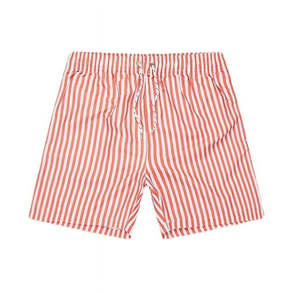 OWMEOT Mens Summer Swim Trunks Stripe/Print Beach Shorts Lightweight Comfortable Bathing Suits 5 Inch Drawstring Board Shorts