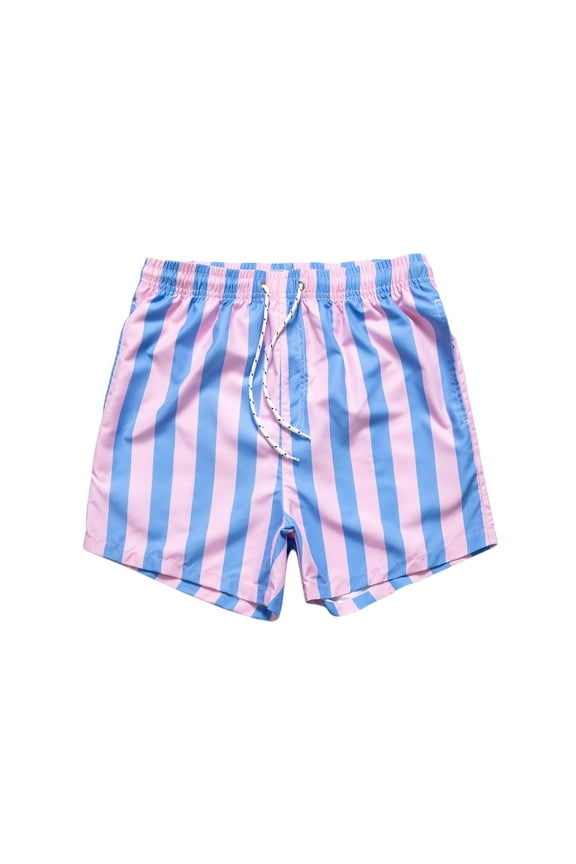 Mens Summer Swim Trunks Stripe/Print Beach Shorts Lightweight Comfortable Bathing Suits 5 Inch Drawstring Board Shorts