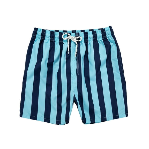 OWMEOT Mens Summer Swim Trunks Stripe/Print Beach Shorts Lightweight Comfortable Bathing Suits 5 Inch Drawstring Board Shorts