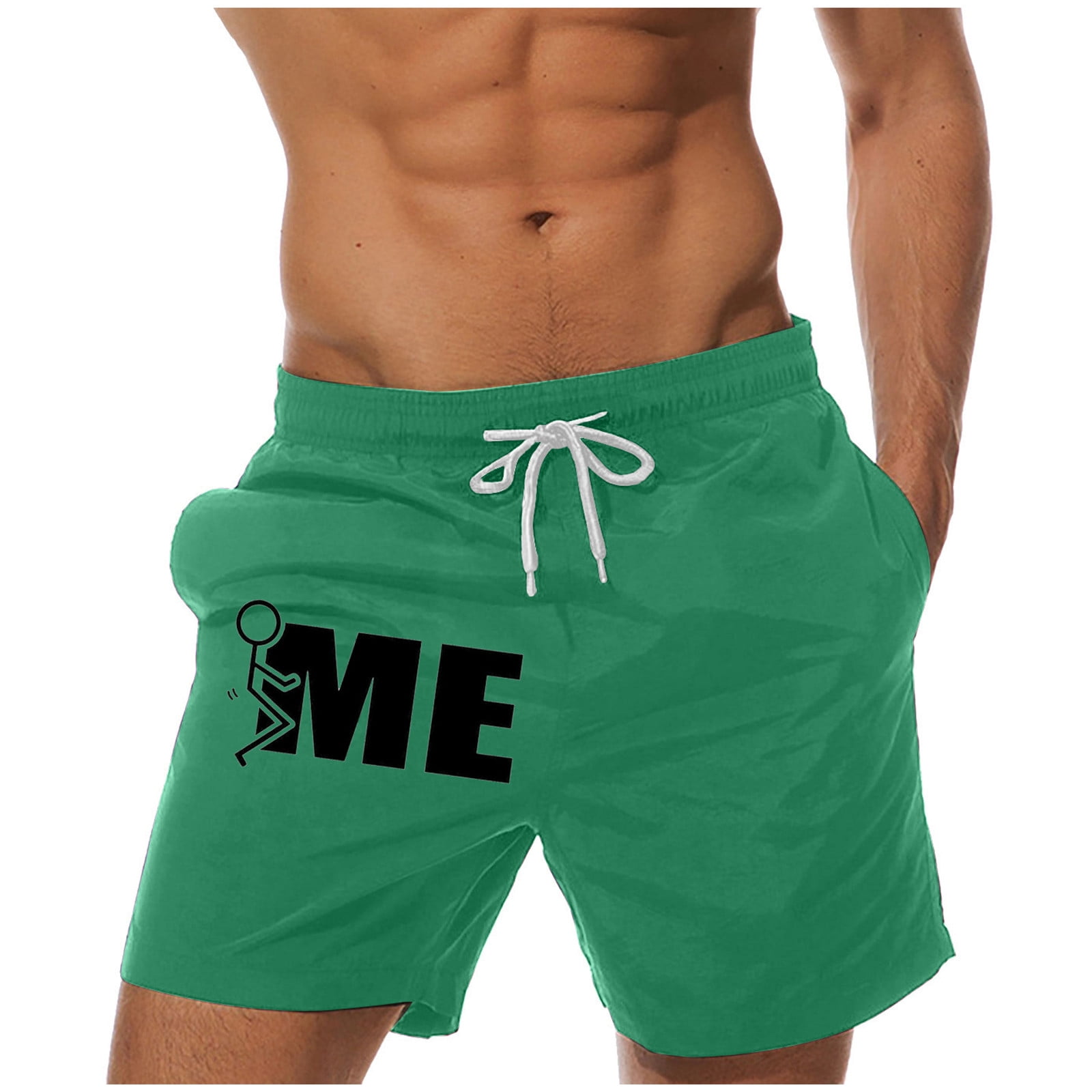 OWMEOT Mens Swim Trunks Summer Letter Print Beach Shorts Lightweight