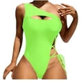 thumbnail image 1 of OWMEOT One Piece Swimsuits for Women One-Shoulder Hollow Bathing Suits with Drawstring Tummy Control Swim Suit Sexy High Cut Swimwear for Summer Vacation, 1 of 5