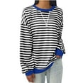 thumbnail image 1 of OWMEOT Oversized Sweatshirt for Women Striped Crewneck Dropped Shoulders Long Sleeve Pullover Trendy Casual Tunic Tops, 1 of 6