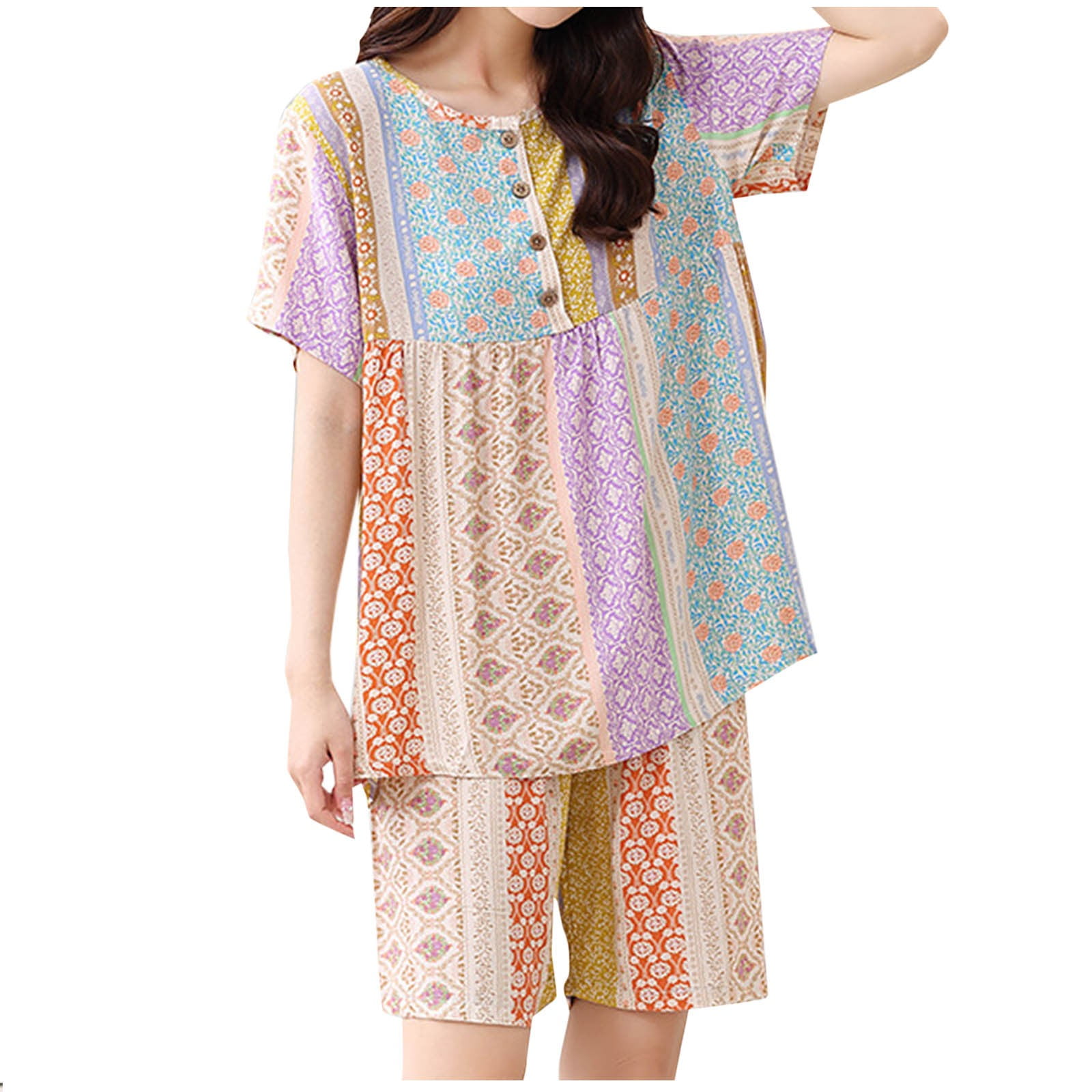 女王蜂 qb original night wear tops(cotton) Women's Leopard Print Cotton Blend Pajama Set