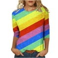 thumbnail image 1 of OWMEOT Rainbow Print Tops for Women Trendy 3/4 Length Sleeve Shirts Loose Fit Round Neck Blouses Casual Tees for Holiday, 1 of 4