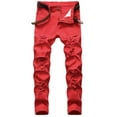 thumbnail image 1 of OWMEOT Ripped Jeans for Men Big and Tall Distressed Slim Fit Mid Waist Straight Leg Denim Pants, 1 of 8