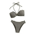 thumbnail image 1 of OWMEOT Striped Bikini Sets for Women Sexy Halter Back Braided Straps Bathing Suits Low Rise Triangle Trunks for Summer Beach Vacation, 1 of 4