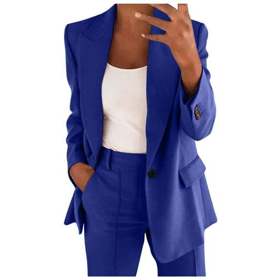 OWMEOT Women 2 Piece Business Casual Outfits 2024 Dressy Casual Blazer Sets Plus Size Pant Suits Wide Pants Suit Set