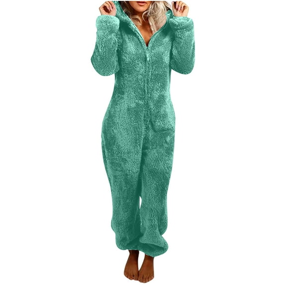 OWMEOT Women's Fleece Fuzzy Onesies, Mint Green 1-Pack