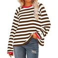 thumbnail image 1 of OWMEOT Women's Oversized Sweatshirt Striped Crewneck Tops Raglan Long Sleeve Pullover Shirts Loose Fall Y2K Outfits, 1 of 5