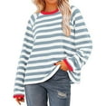 thumbnail image 1 of OWMEOT Women's Oversized Sweatshirt Striped Crewneck Tops Raglan Long Sleeve Pullover Shirts Loose Fall Y2K Outfits, 1 of 7
