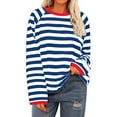 thumbnail image 1 of OWMEOT Women's Oversized Sweatshirt Striped Crewneck Tops Raglan Long Sleeve Pullover Shirts Loose Fall Y2K Outfits, 1 of 5